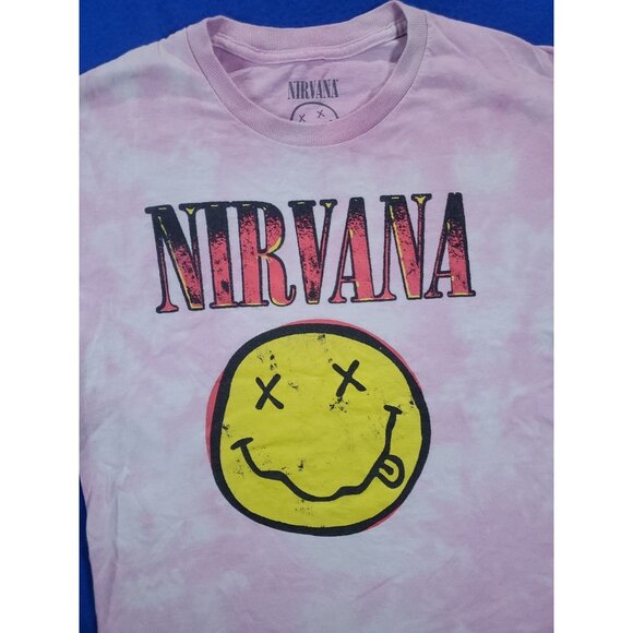 Nirvana T-Shirt Men's Small Short Sleeve Music Smiley Graphic Tie Dye Pink - Picture 10 of 14
